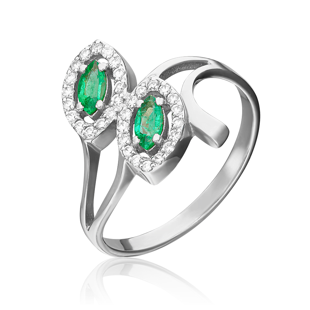White gold ring with emeralds and diamonds-095