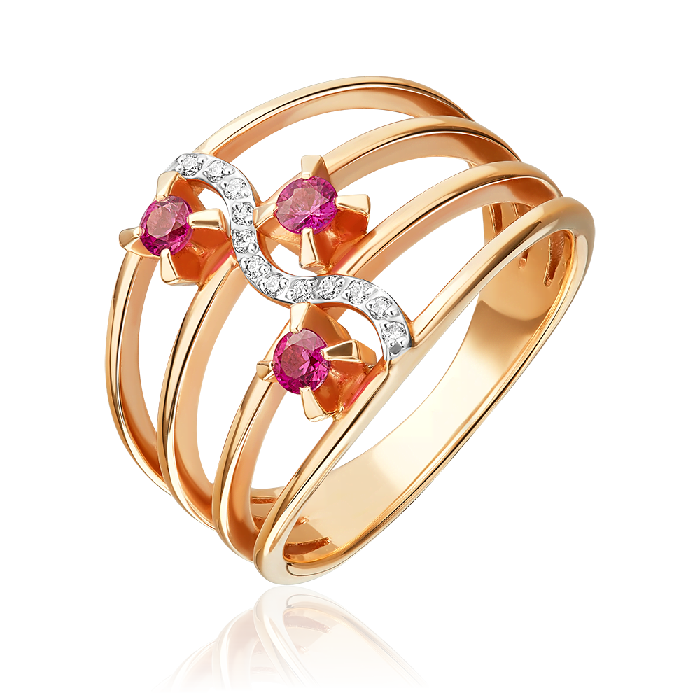 Rose gold ring with diamonds and rubies-010