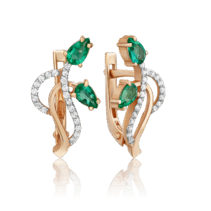 English lock earrings in rose gold with emeralds and diamonds-034