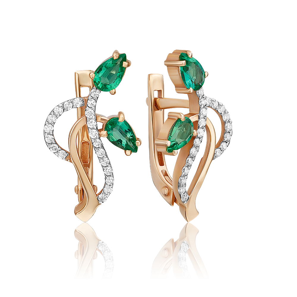 English lock earrings in rose gold with emeralds and diamonds-034