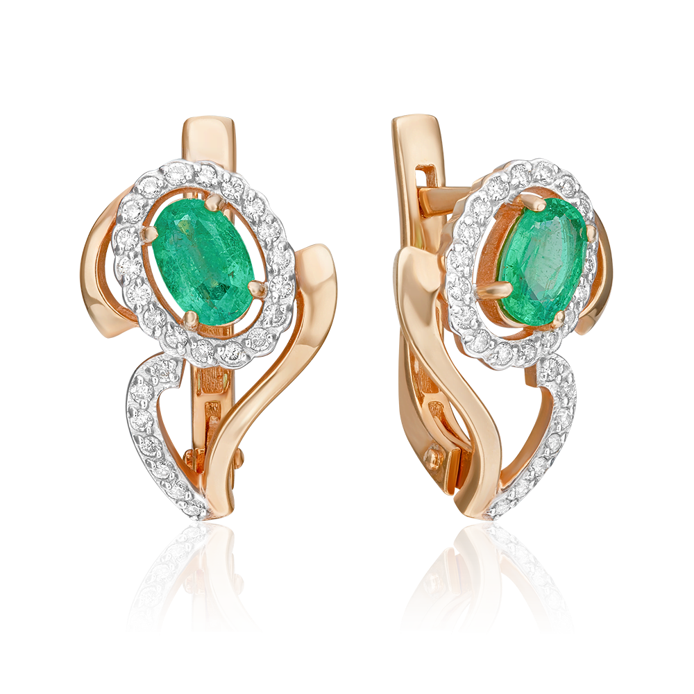 English Lock Earrings in Rose Gold Emerald and Diamonds-043