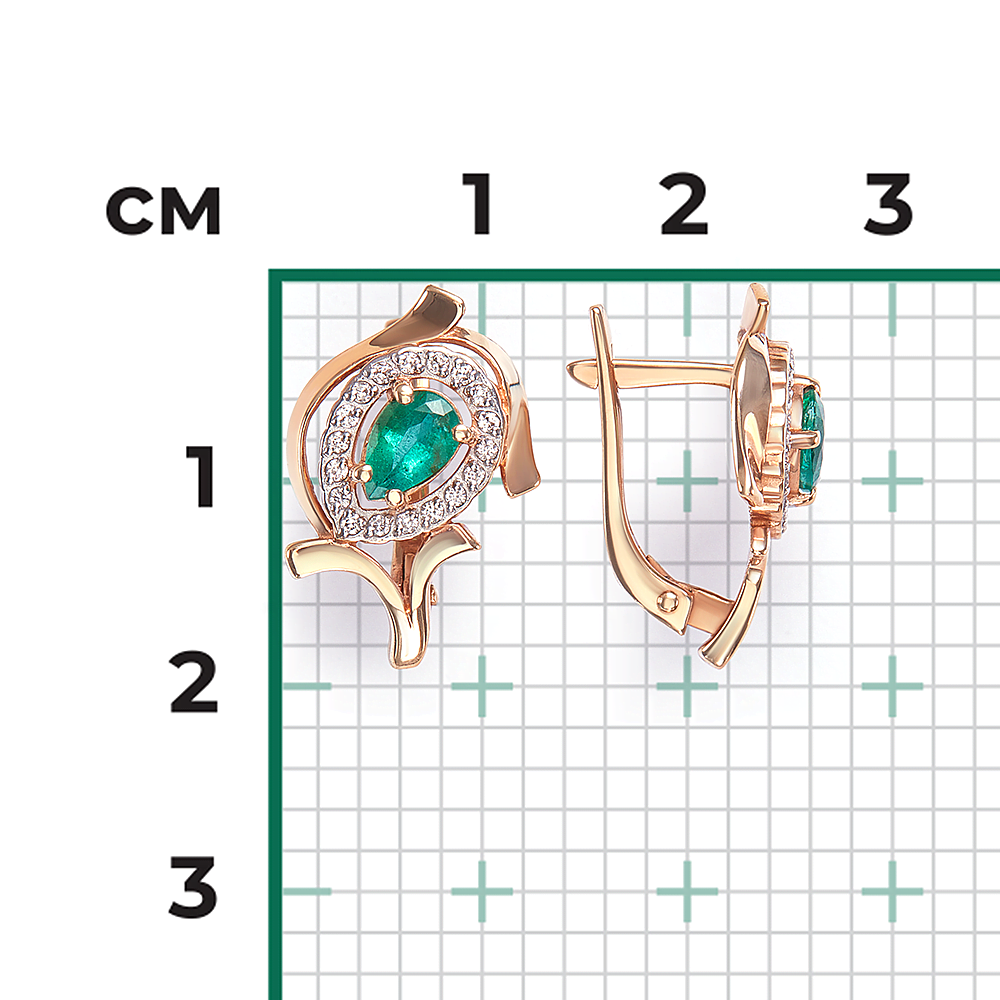 English Lock Earrings in Rose Gold Emerald and Diamonds-046