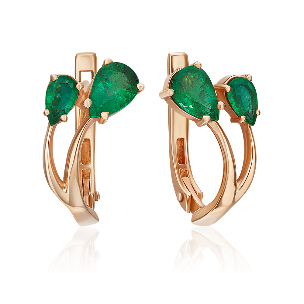 English Lock Earrings in Rose Gold with Emeralds-057