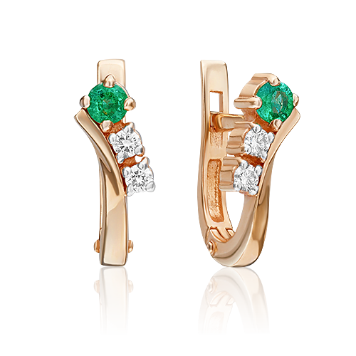 English Lock Earrings in Rose gold Emerald and Diamonds-050