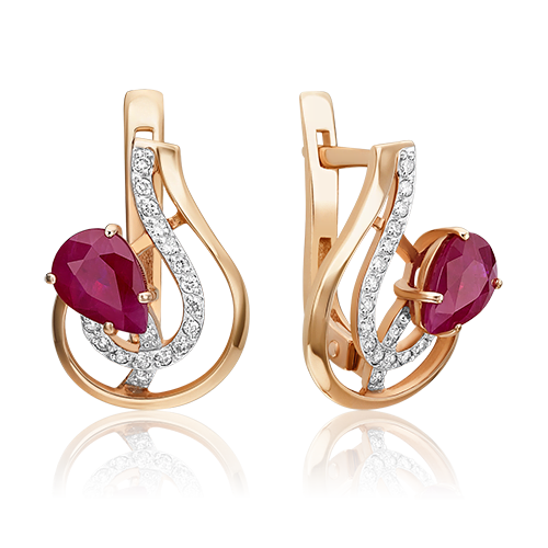 Earrings with English lock in rose gold with ruby â€‹â€‹and diamonds-014