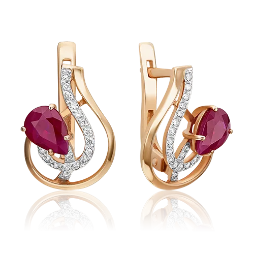 English lock earrings in red gold with emeralds and diamonds-039