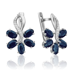 White gold English clasp earrings with sapphires and diamonds-003