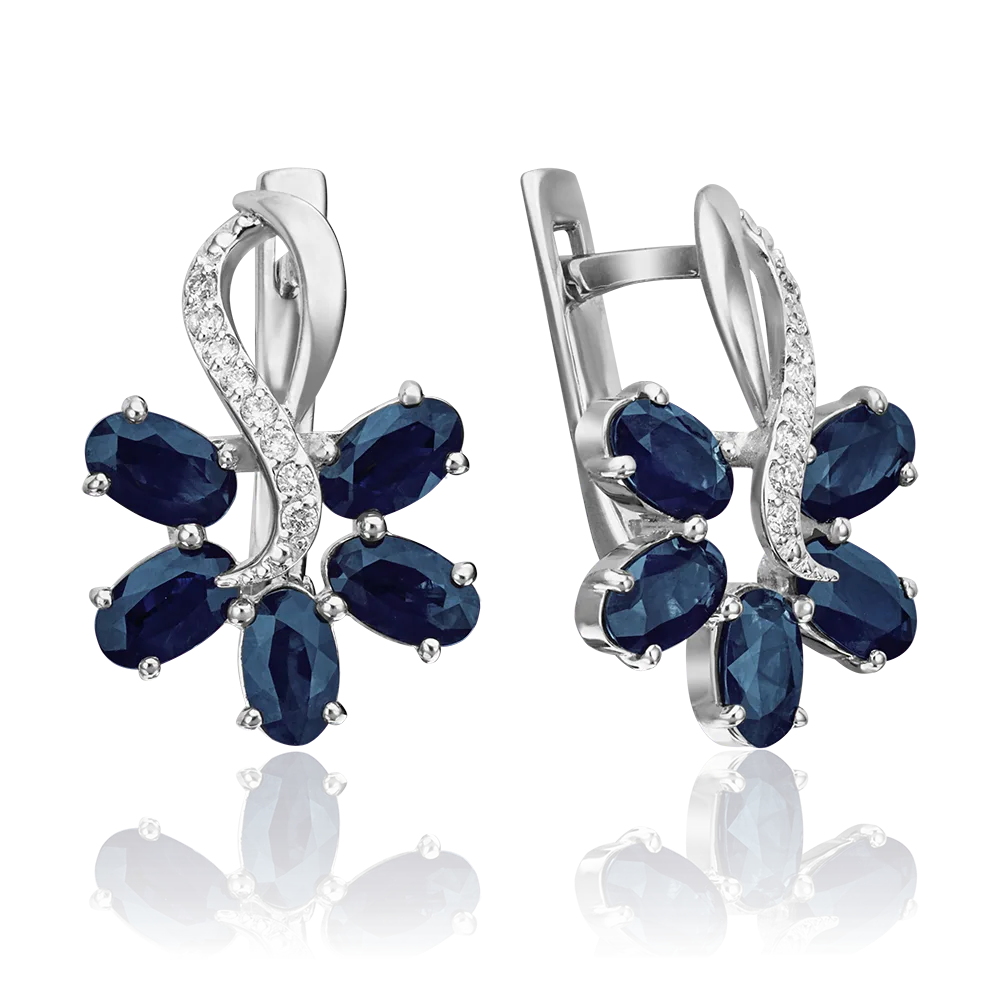 White gold English clasp earrings with sapphires and diamonds-003