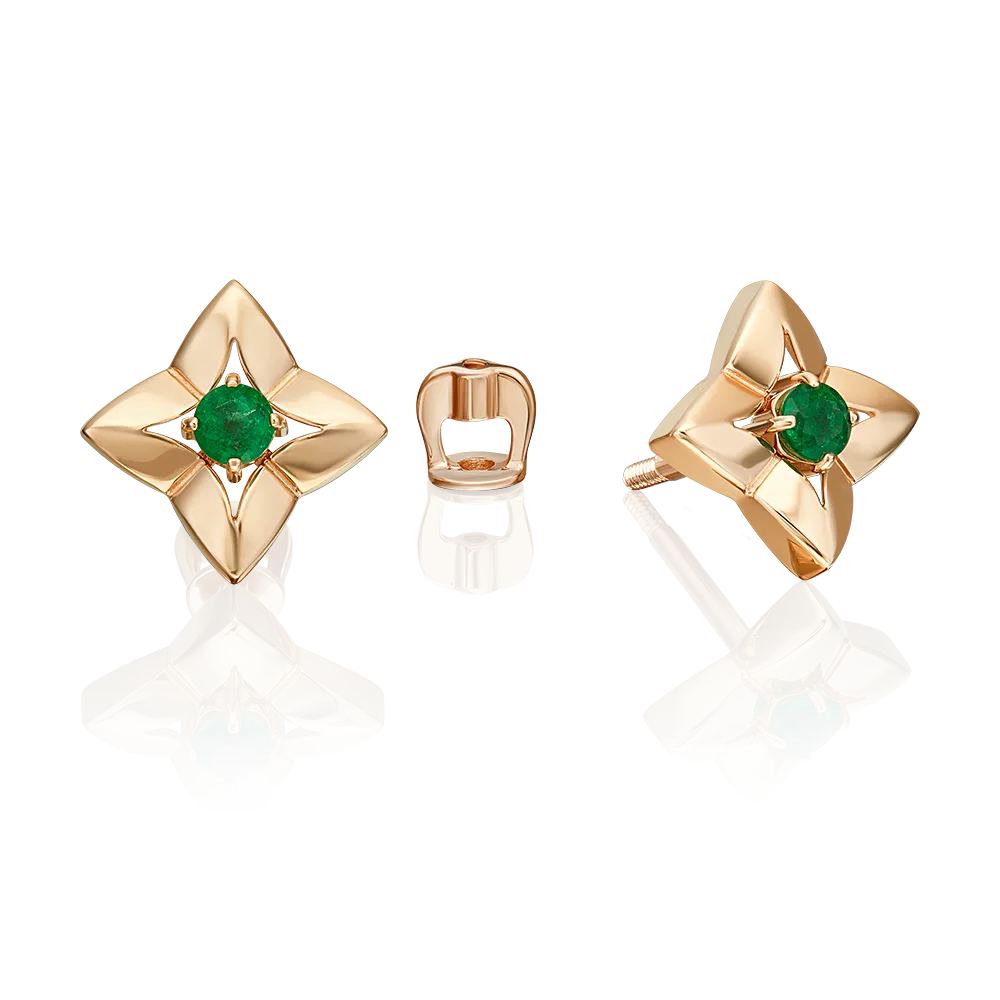Rose gold stud earrings with emerald-006