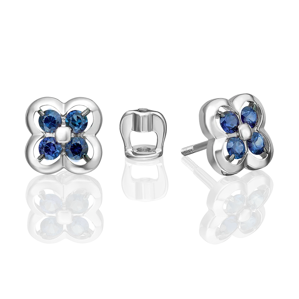 Stud earrings in white gold with sapphires-019