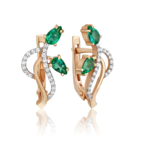 English lock earrings in rose gold with emeralds and diamonds-034