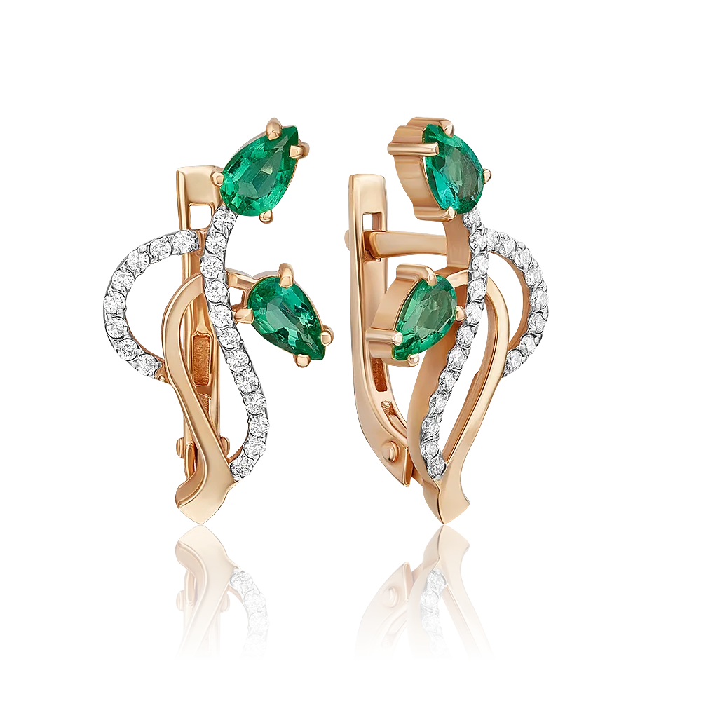 English lock earrings in rose gold with emeralds and diamonds-034