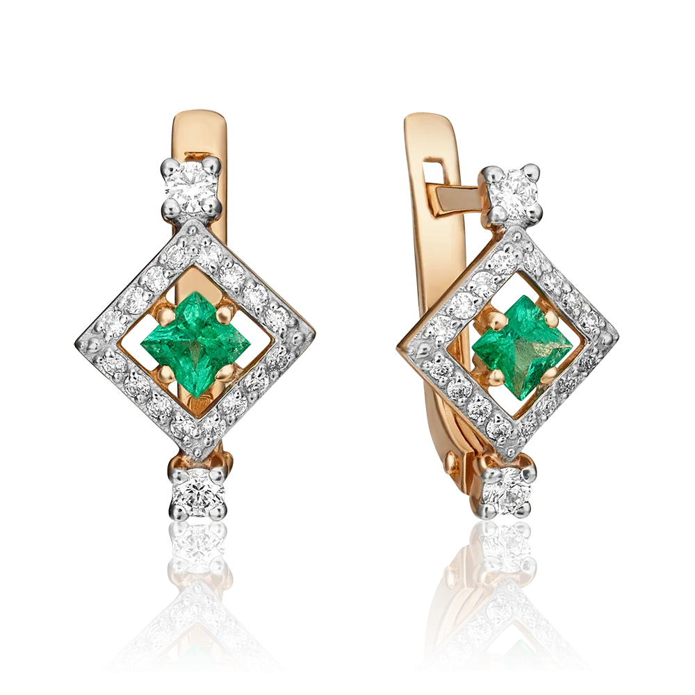 English lock earrings in red gold emerald and diamonds-025