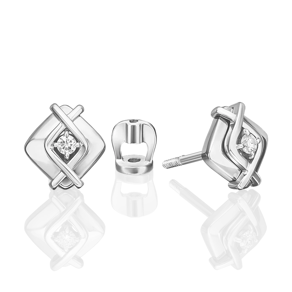 Stud Earrings in white gold with a diamond-024