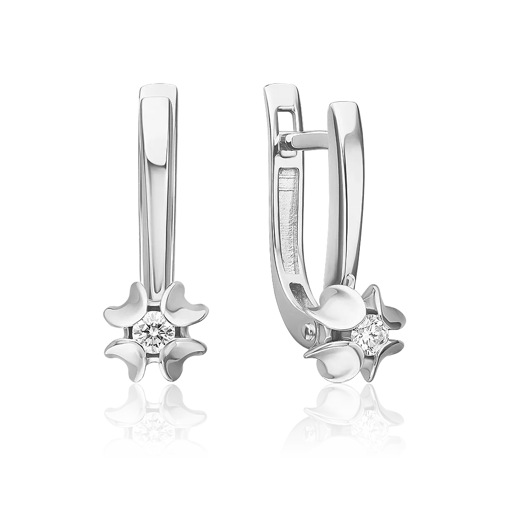 White Gold Diamond English Lock Earrings-027