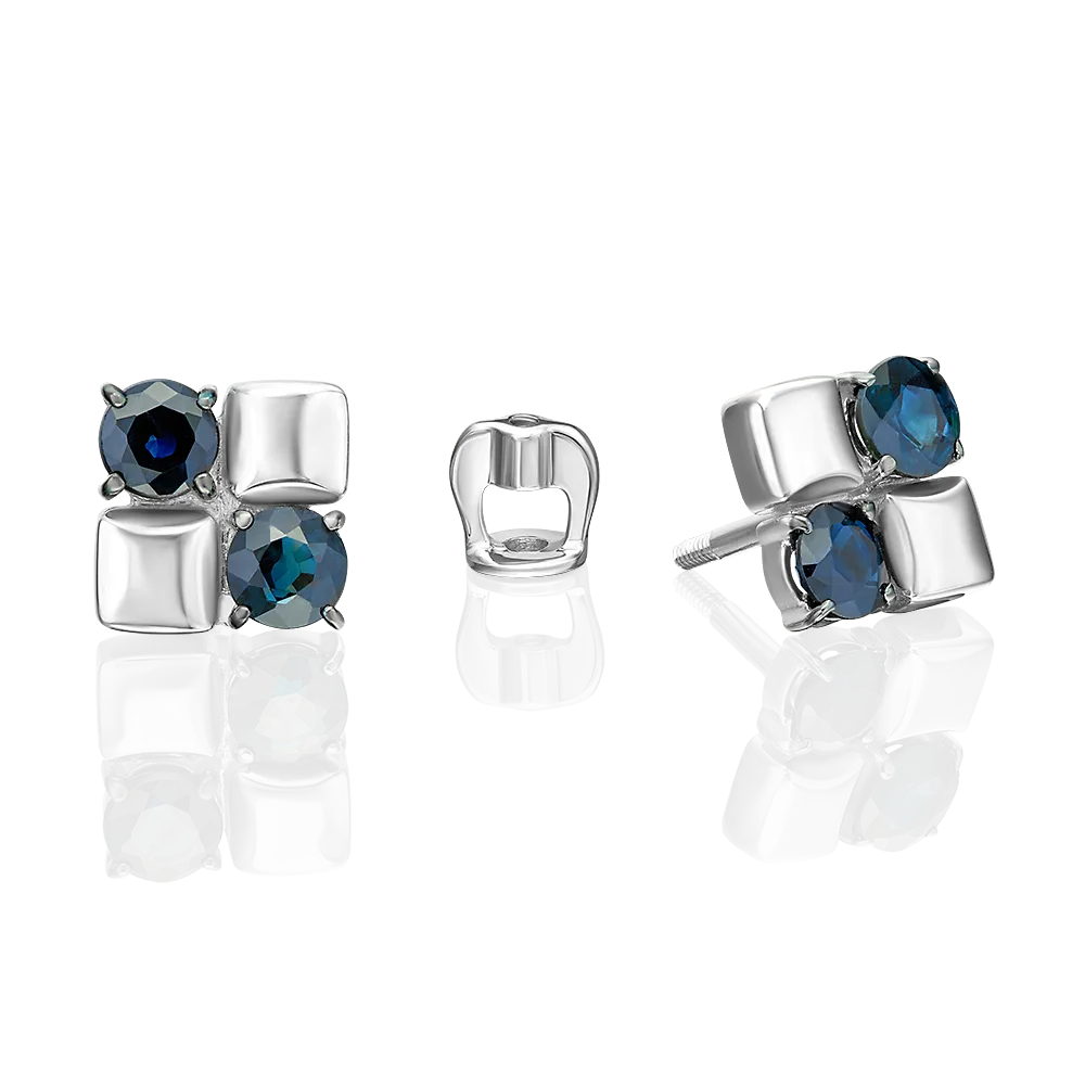 Stud Earrings in White Gold with Sapphires-038
