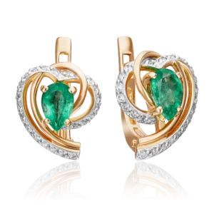 English Lock Earrings in Rose gold with Emerald and Diamonds-041