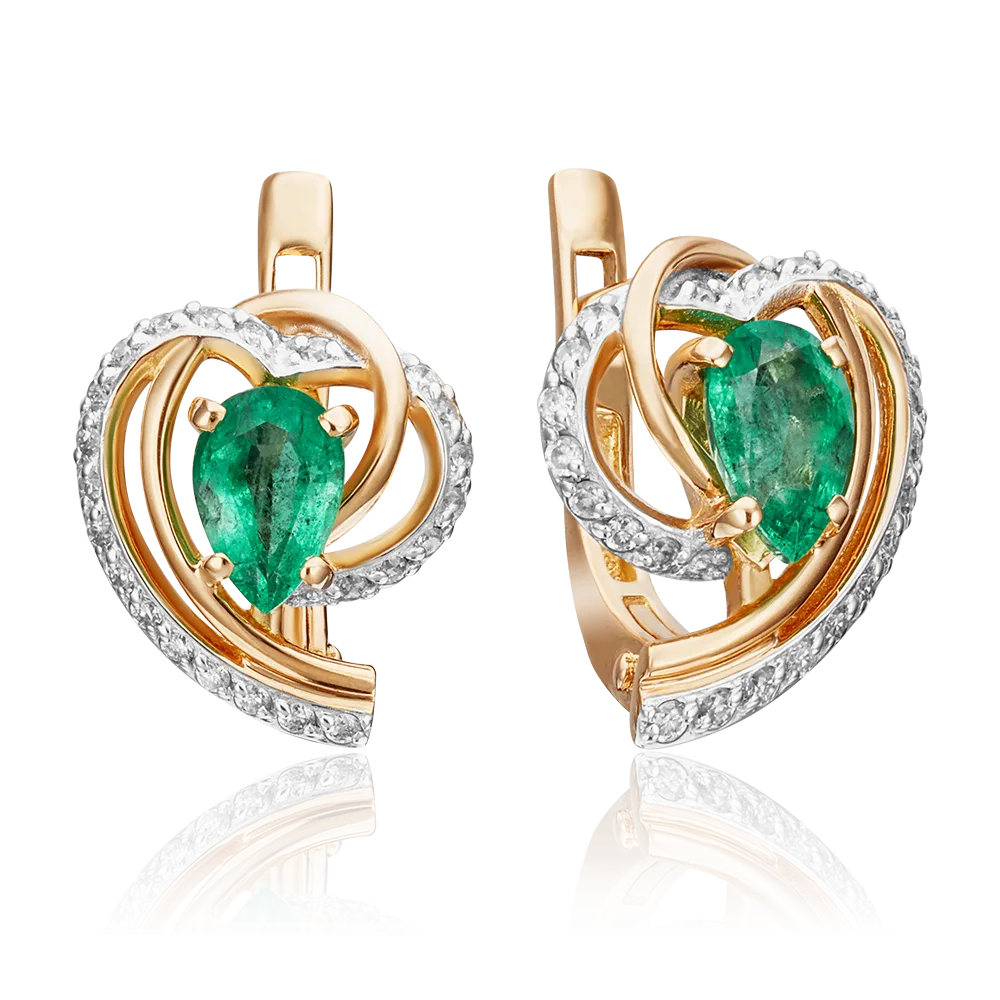 English Lock Earrings in Rose gold with Emerald and Diamonds-041