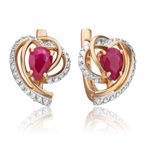 English Lock Earrings in Rose gold with ruby and Diamonds-031