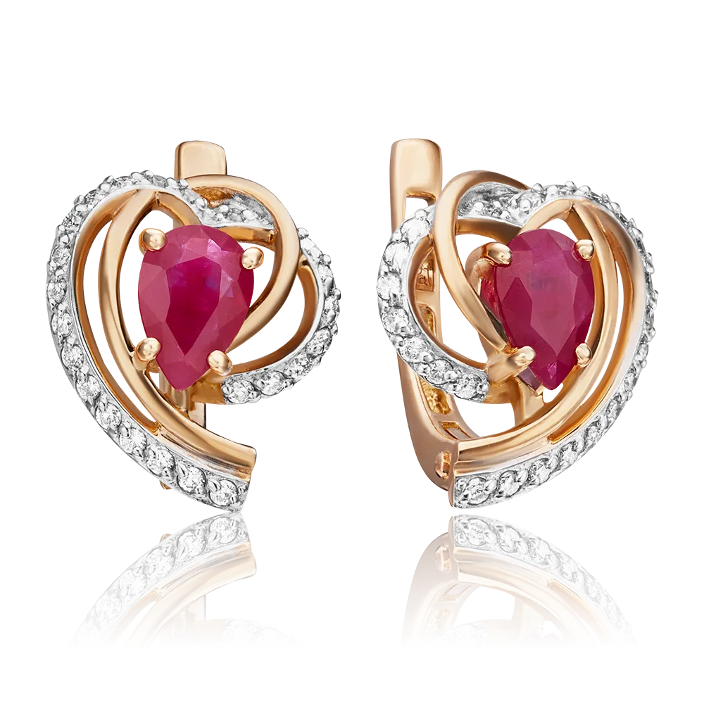 English Lock Earrings in Rose gold with ruby and Diamonds-031