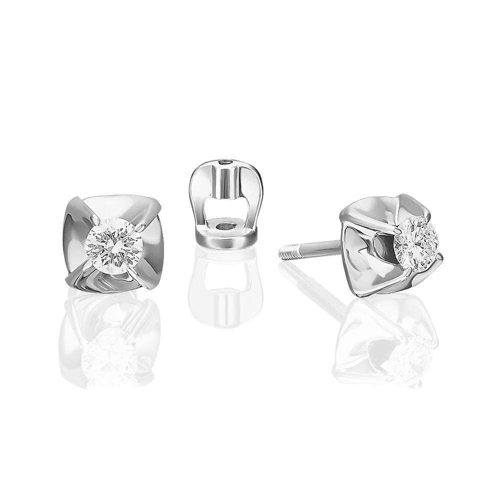 Stud Earrings in white gold with a diamond-035