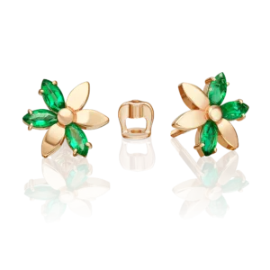 Stud Earrings in Rose Gold with Emeralds-040