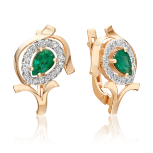 English Lock Earrings in Rose Gold Emerald and Diamonds-046