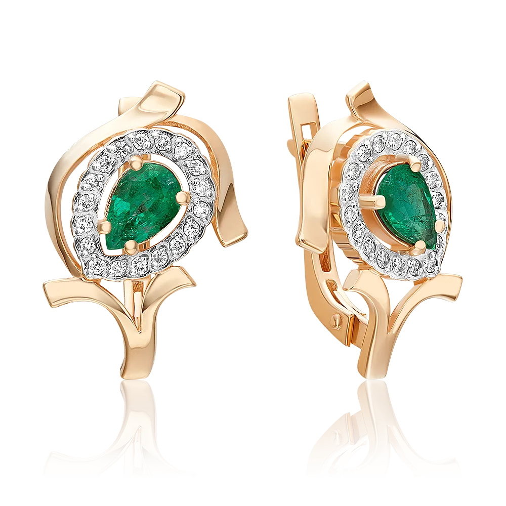 English Lock Earrings in Rose Gold Emerald and Diamonds-046
