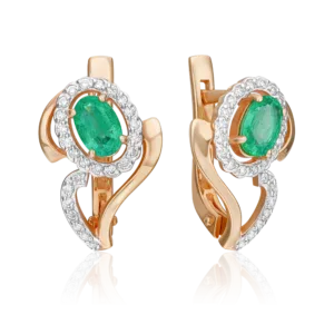 English Lock Earrings in Rose Gold Emerald and Diamonds-043
