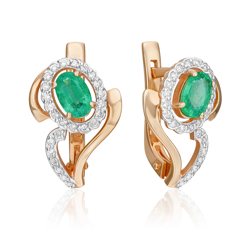 English Lock Earrings in Rose Gold Emerald and Diamonds-043