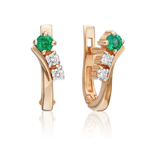 English Lock Earrings in Rose gold Emerald and Diamonds-050