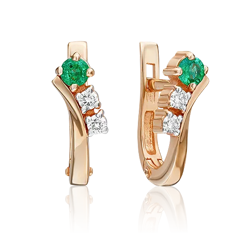 English Lock Earrings in Rose gold Emerald and Diamonds-050