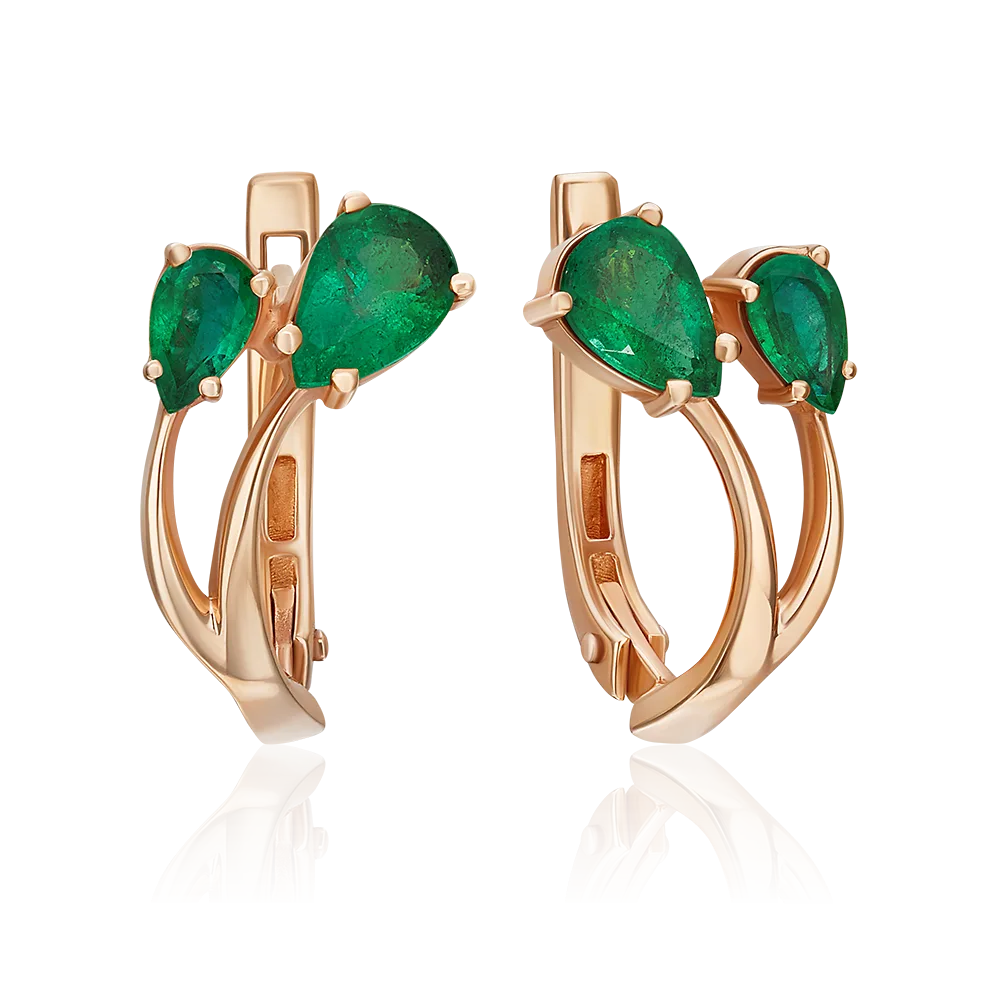 English Lock Earrings in Rose Gold with Emeralds-057