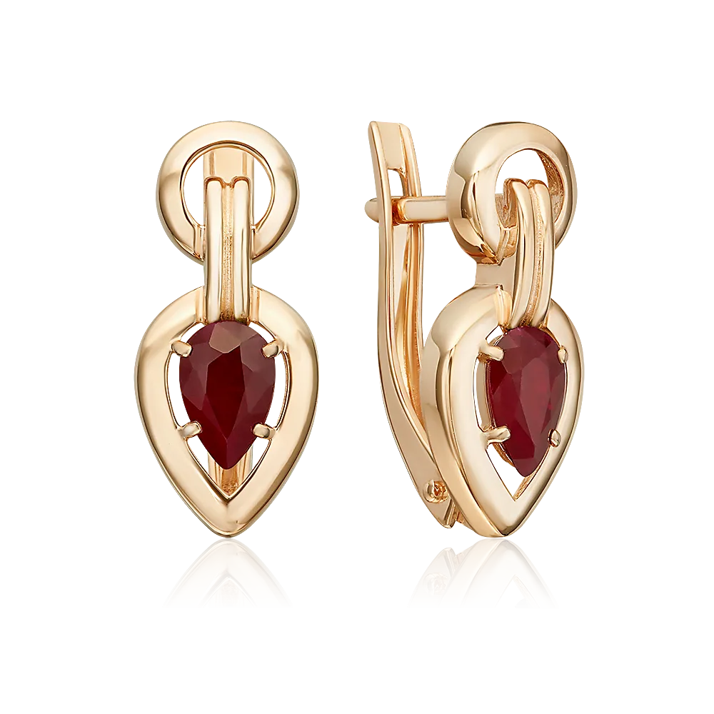 English lock earrings in red gold with ruby-051
