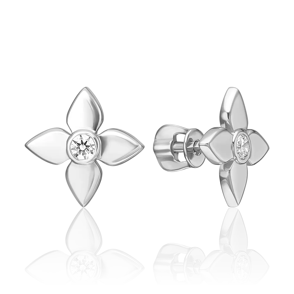 Stud earrings in white gold with a diamond-055