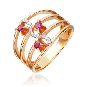 14K Rose gold ring with diamonds and rubies-010