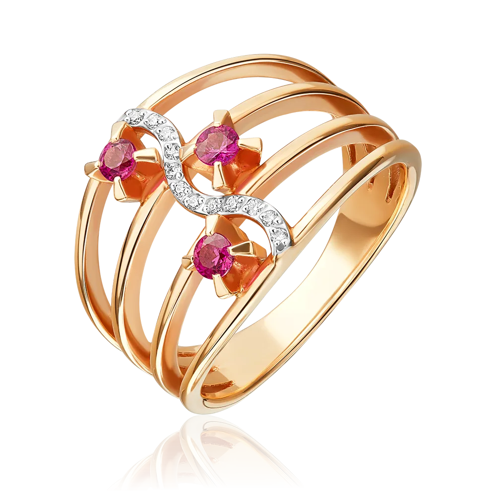 14K Rose gold ring with diamonds and rubies-010