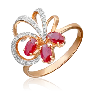 Rose gold ring with rubies and diamonds-024