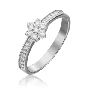 White Gold Diamond Flower Ring-019
