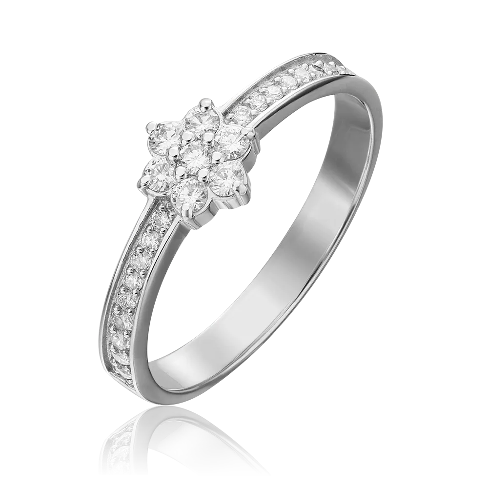 White Gold Diamond Flower Ring-019