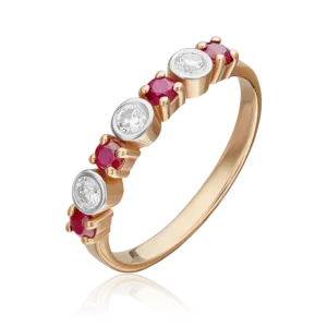 Rose gold ring with diamonds and rubies-030