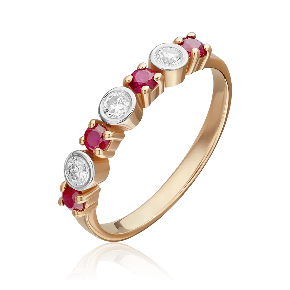 Rose gold ring with diamonds and rubies-030