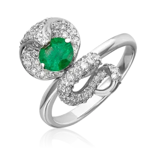King Cobra ring in white gold with emerald and diamonds-034