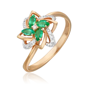 Rose Gold Ring with Emeralds and Diamonds-035