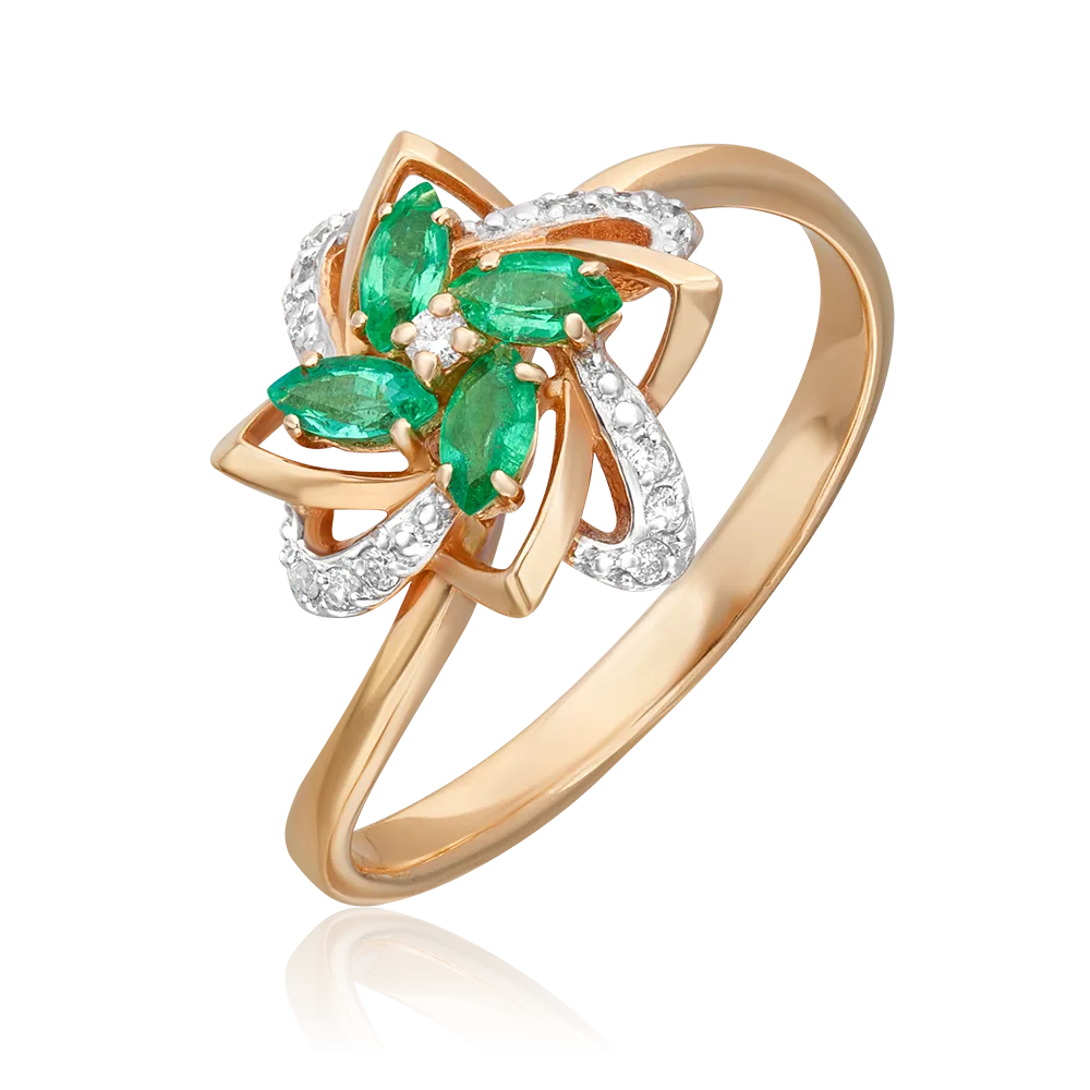 Rose Gold Ring with Emeralds and Diamonds-035