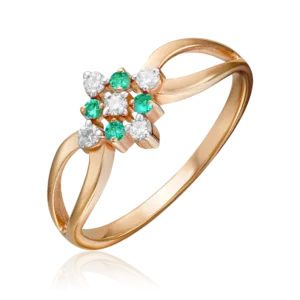 Rose Gold Ring with emeralds and diamonds-040