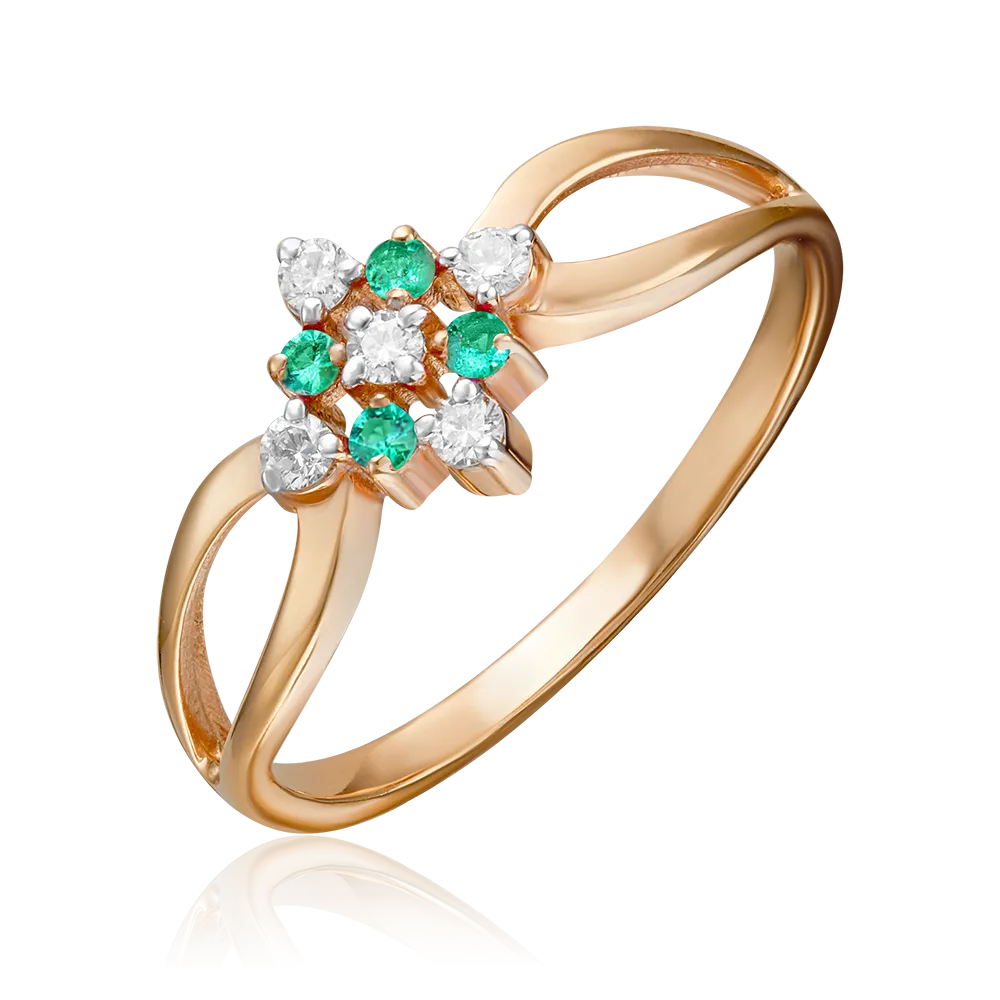 Rose Gold Ring with emeralds and diamonds-040