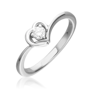 White Gold Diamond Ring in Heart -044