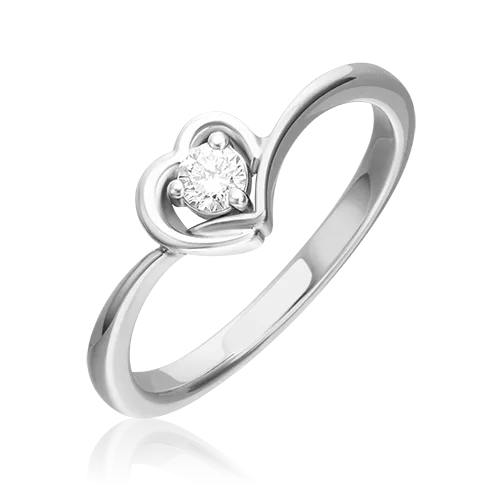 White Gold Diamond Ring in Heart -044
