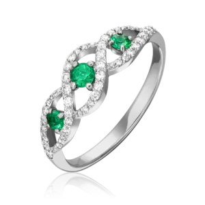 white gold ring with diamonds and emeralds-053
